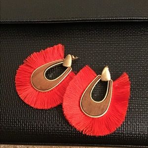 Red Tassel Oval Dangling earrings